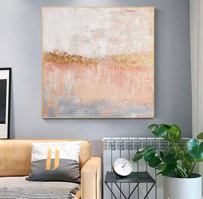 Leaf Original Handmade Canvas Pink Painting Abstract Canvas Artwork 2L8FQ
